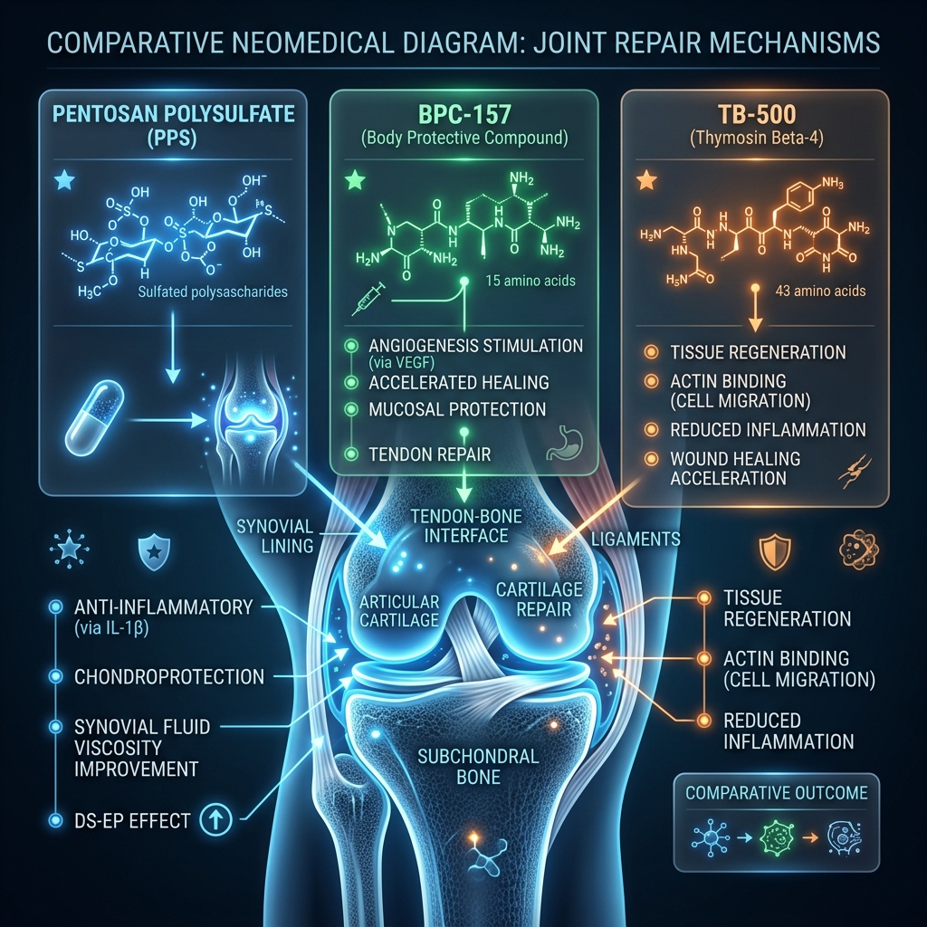 PPS vs BPC-157 vs TB-500 Joint Repair Mechanisms