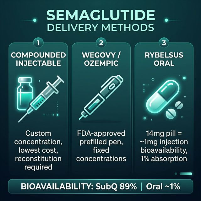 Compounded Semaglutide vs Wegovy vs Rybelsus: Cost, Bioavailability, and Dosing Compared