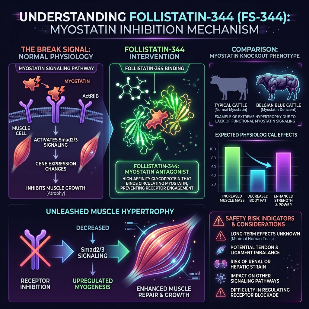 Follistatin-344 myostatin inhibition mechanism for extreme muscle hypertrophy