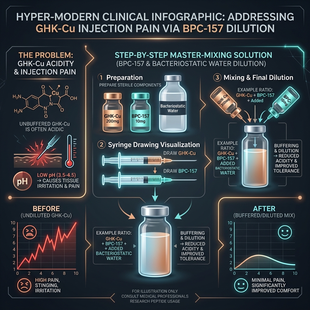 GHK-Cu injection pain solution via BPC-157 dilution and pH buffering