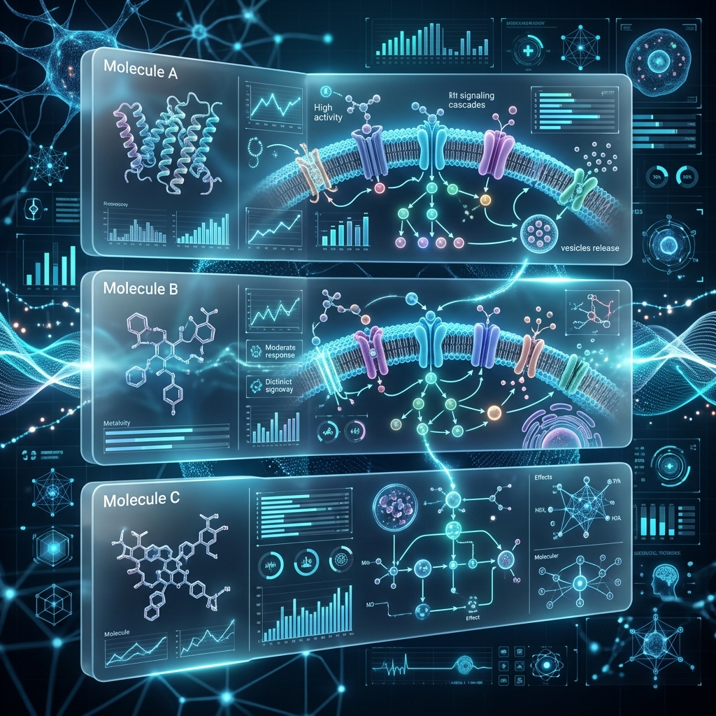 Receptor selectivity chart comparing Ipamorelin, GHRP-2, and GHRP-6 regarding cortisol, prolactin, and ghrelin activation.