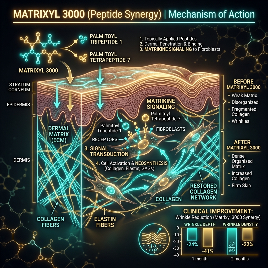 Matrixyl 3000 palmitoyl tripeptide-1 and tetrapeptide-7 dermal matrix synergy