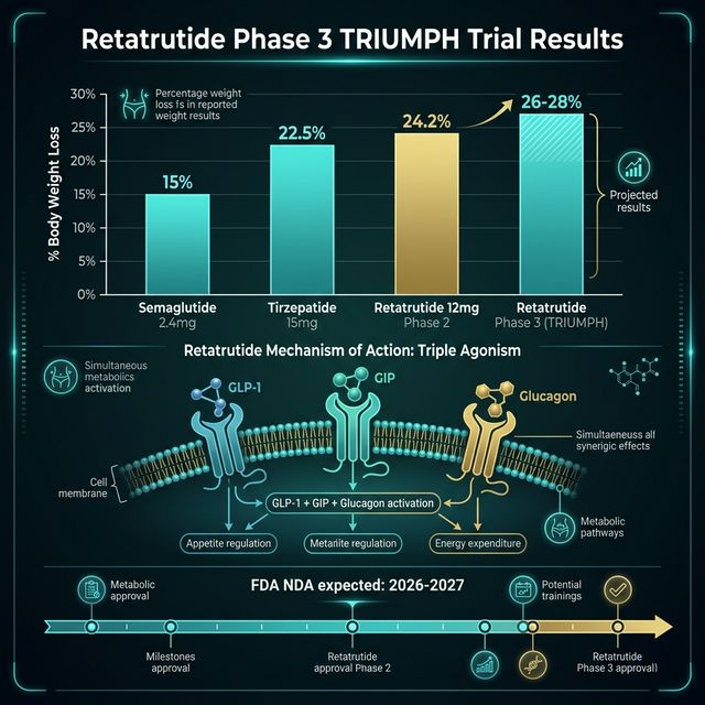 Retatrutide GLP-1 GIP glucagon triple receptor agonist mechanism compared to tirzepatide dual agonist and semaglutide single agonist with weight loss percentage results from clinical trials